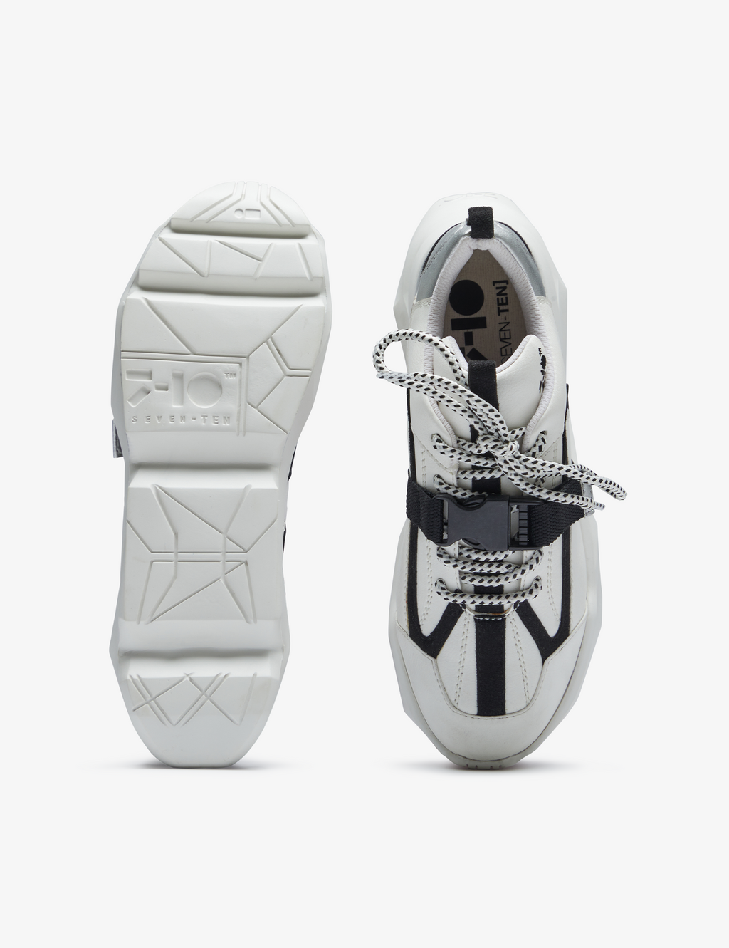 726 white silver buckle chunky sneaker
