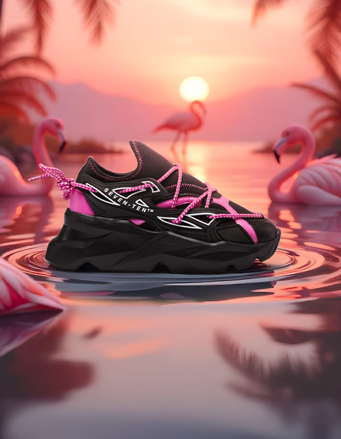 743 Flamink Pink & Black Chunky Sneakers - The Grand Sale