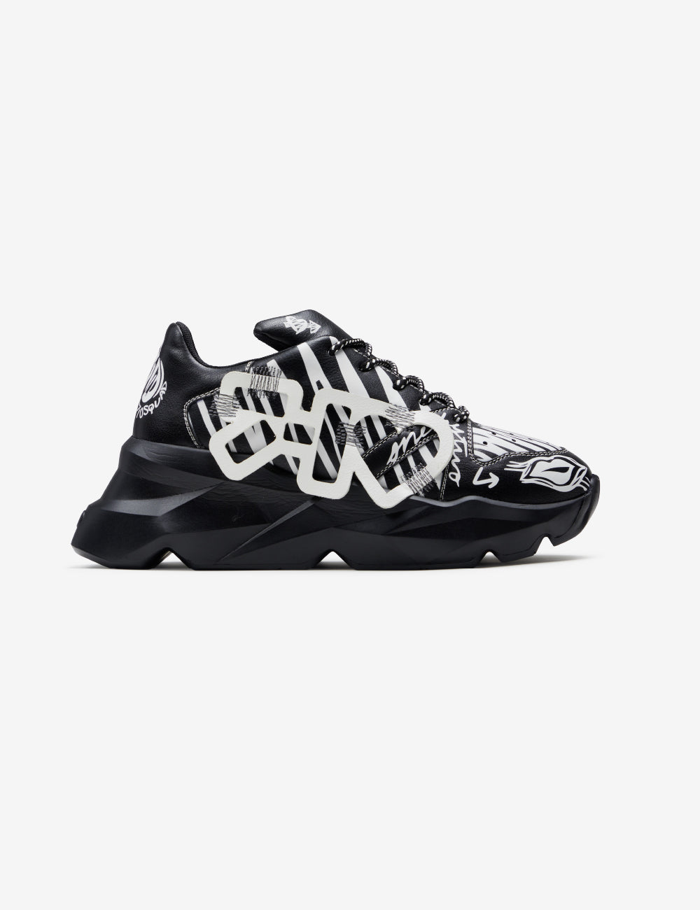 728 Black Graphic Chunky Sneakers - The Grand Sale