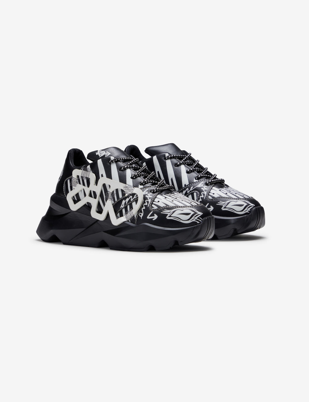728 Black Graphic Chunky Sneakers - The Grand Sale