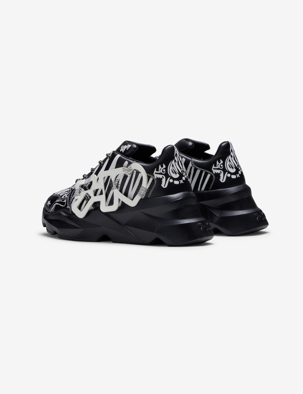 728 Black Graphic Chunky Sneakers - The Grand Sale