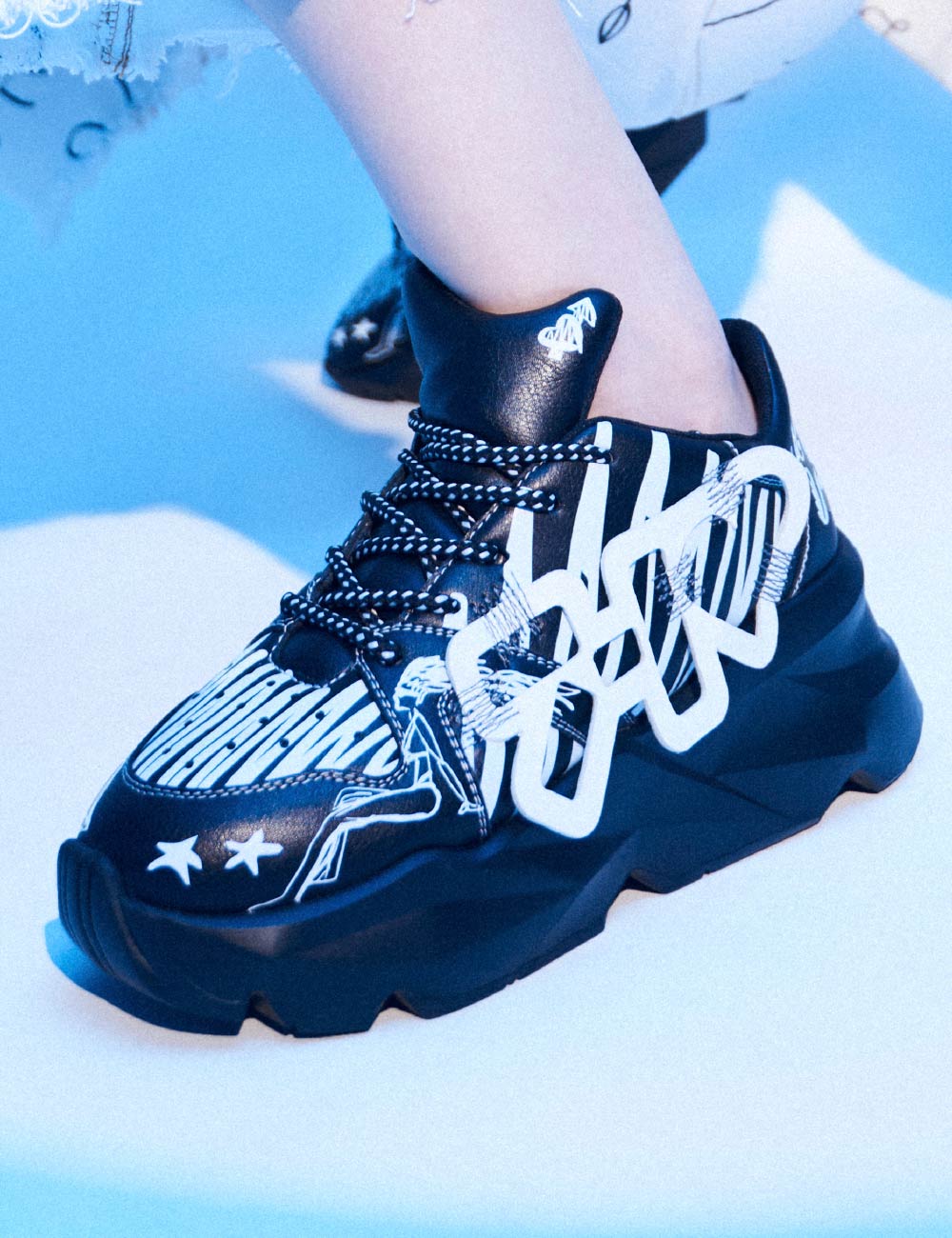 728 Black Graphic Chunky Sneakers - The Grand Sale