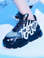 728 Black Graphic Chunky Sneakers