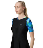 Speedo Closedback Short Sleeve Swimdress With Boyleg Female Swimming Costume