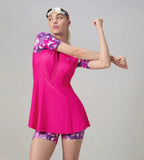 Speedo Closedback Short Sleeve Swimdress With Boyleg Female Swimming Costume