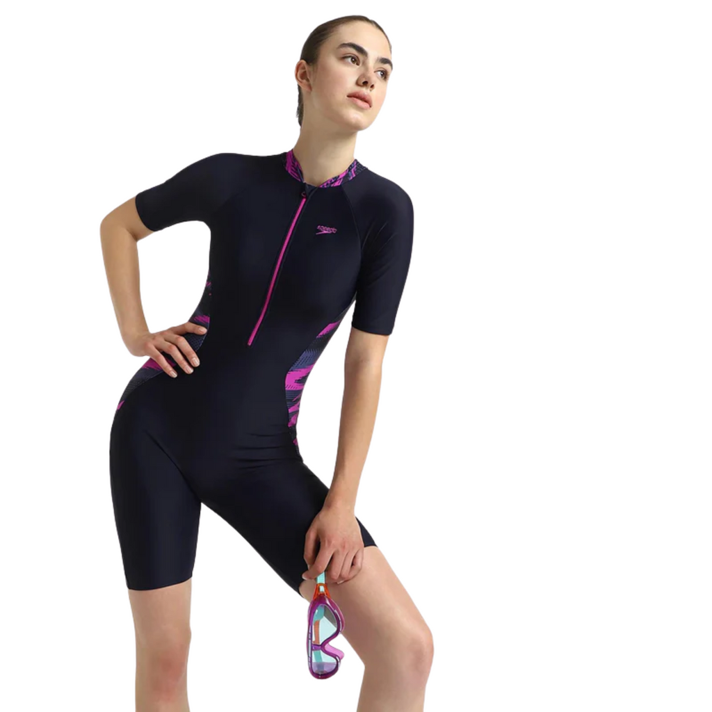 Speedo End Essential Splice Print Closedback Kneesuit Female Swimming Costume