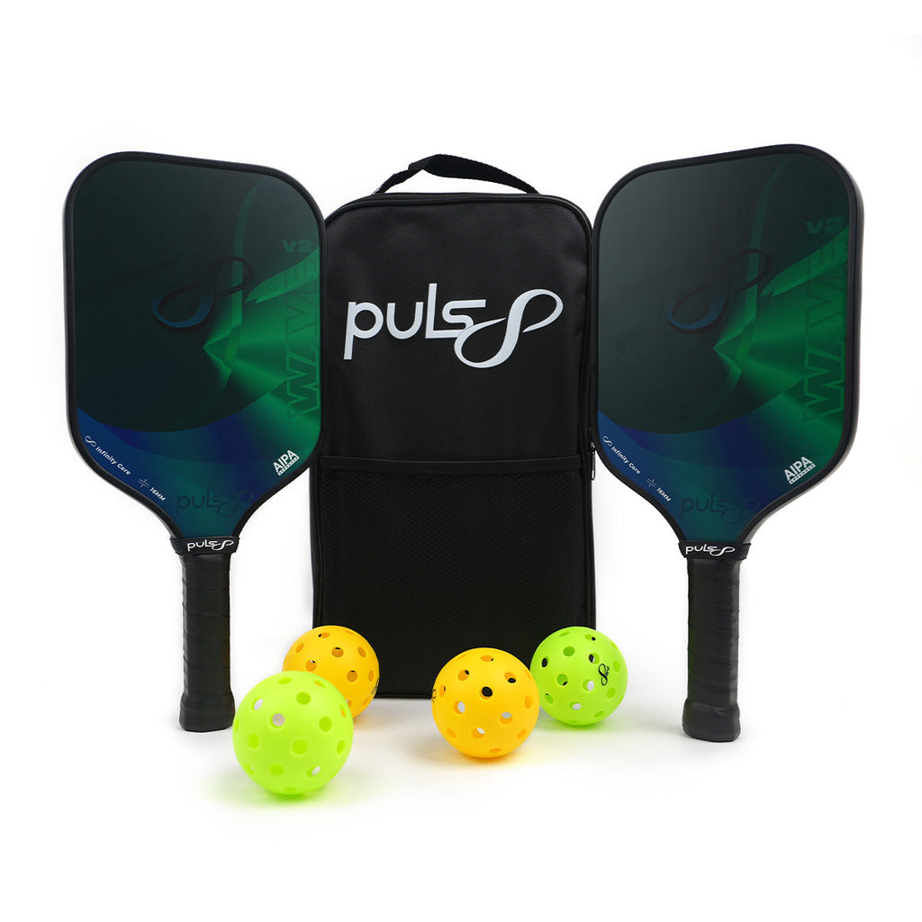 Puls8 Wave V2 Pickleball Paddle Set (2 Paddles + 4 Balls + 1 Bag)