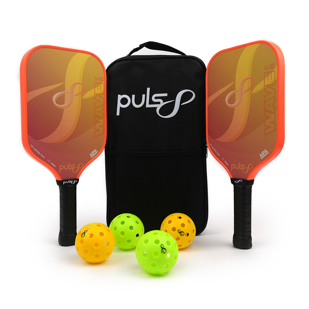 Puls8 Wave V2 Pickleball Paddle Set (2 Paddles + 4 Balls + 1 Bag)
