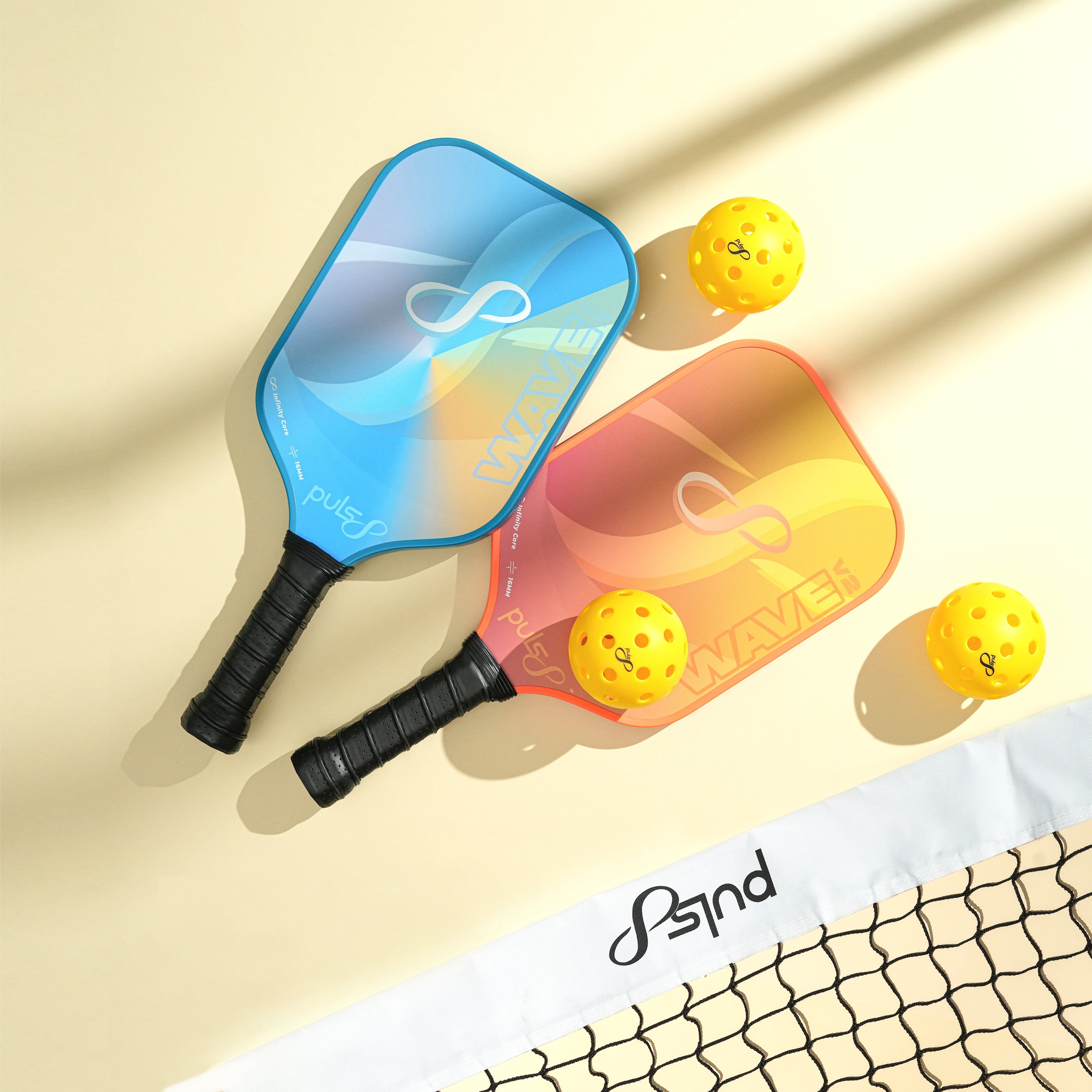 Puls8 Wave V2 Complete Pickleball Paddle Set (2 Paddles + Balls + Net)