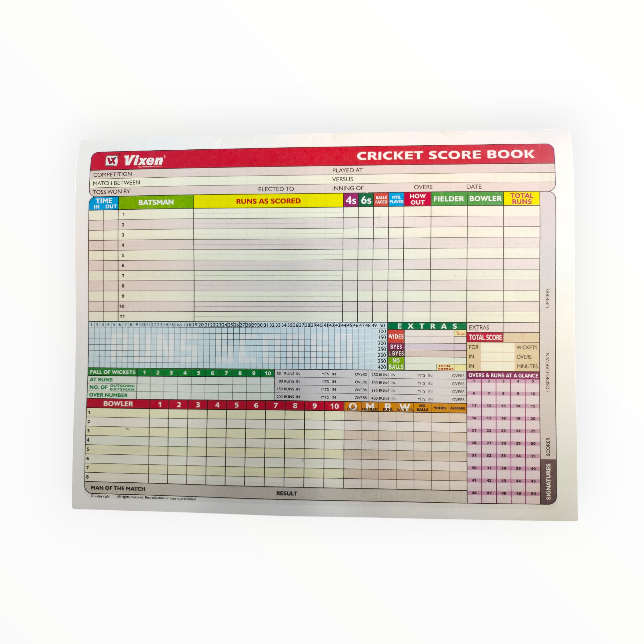 Vixen 910 Cricket Score Book